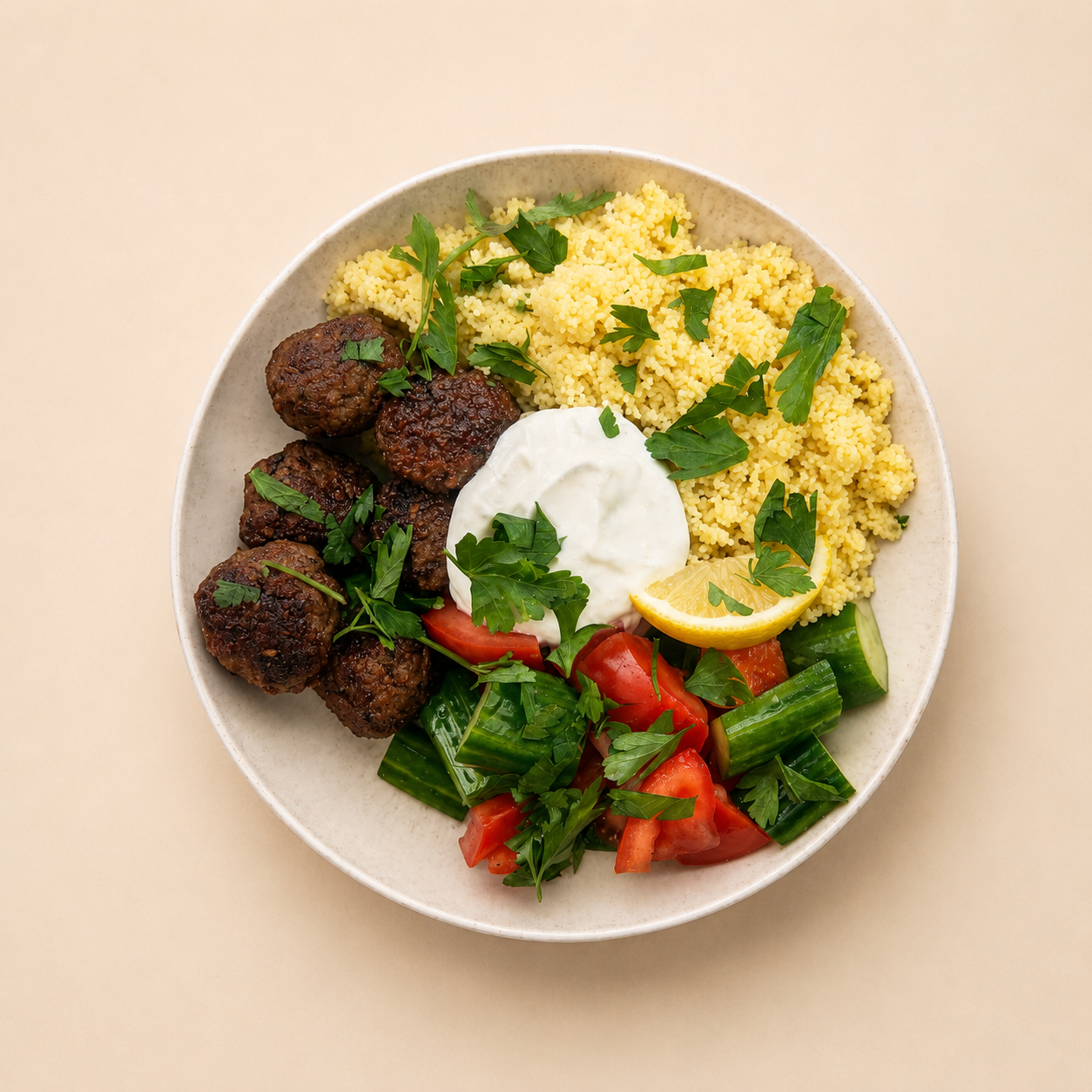 Tamarind Meatballs, Couscous & Fresh Herb Salad (Sat, 13 June)
